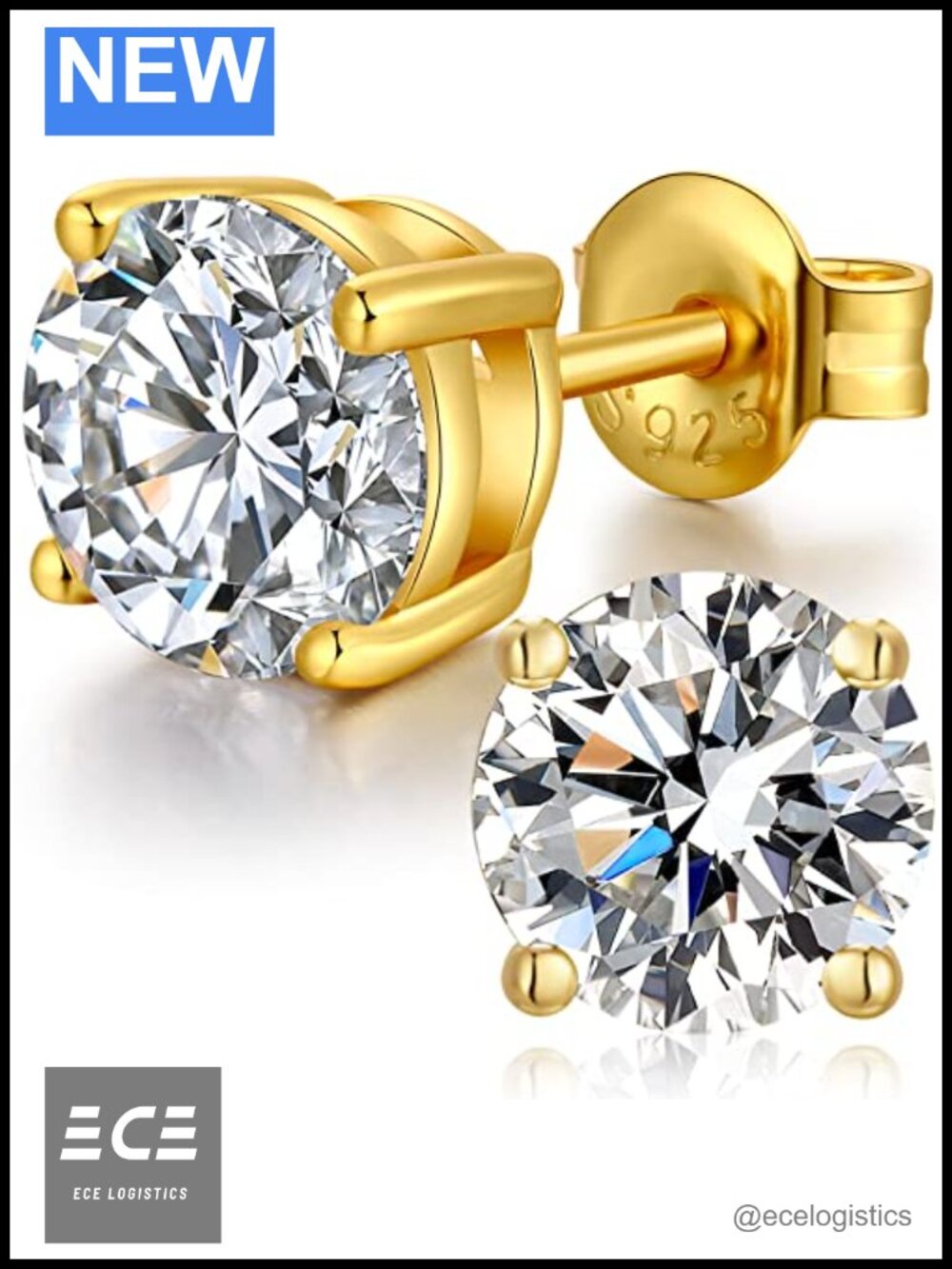 Sterling Silver Round Cut 5A+ Cubic Zirconia Stud Earrings Hypoallergenic